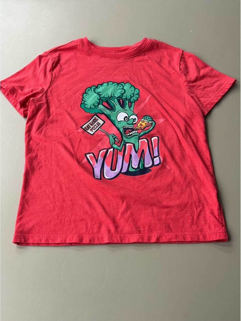Cat & Jack Red Graphic T-Shirt with Broccoli Cartoon and YUM Text, Size M